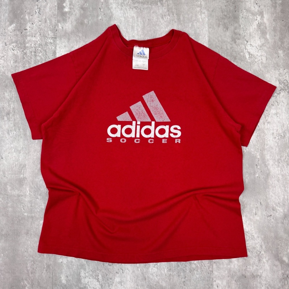 Vintage Adidas Soccer Shirt Mens Medium Red Sportswear Graphic Logo Retro 90s
